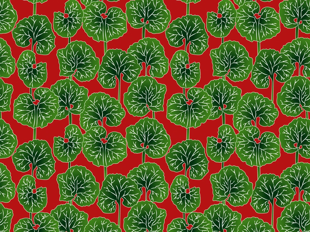 6種類の葉っぱ柄の背景イラストとベクター | 黄緑色と赤色