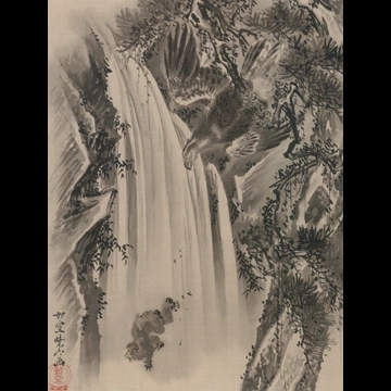 「瀧、鷲に猿図」 河鍋暁斎 （1888年）
