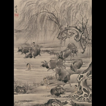「牛と牧童図」 河鍋暁斎 （1888年）