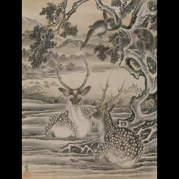 「鹿に猿図」 河鍋暁斎 （1888年）