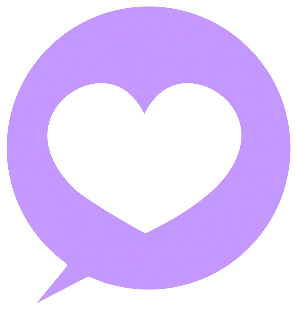 6種類の吹き出しの中の白色のハートイラストとベクター | 紫色