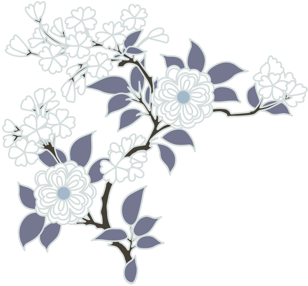 6種類の八重桜のデザインのイラストとベクター | 白色と灰青色