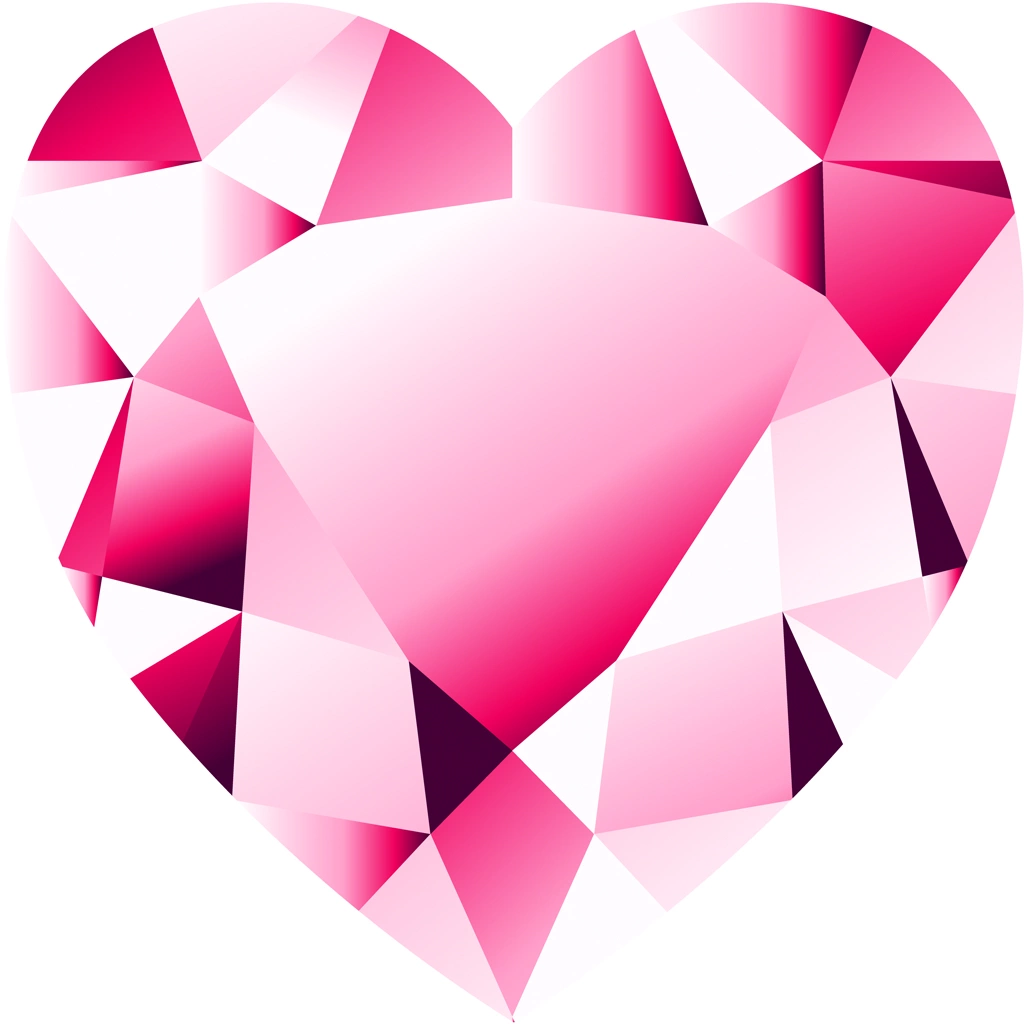 6種類のハート型の宝石のイラストとベクター | ピンク色