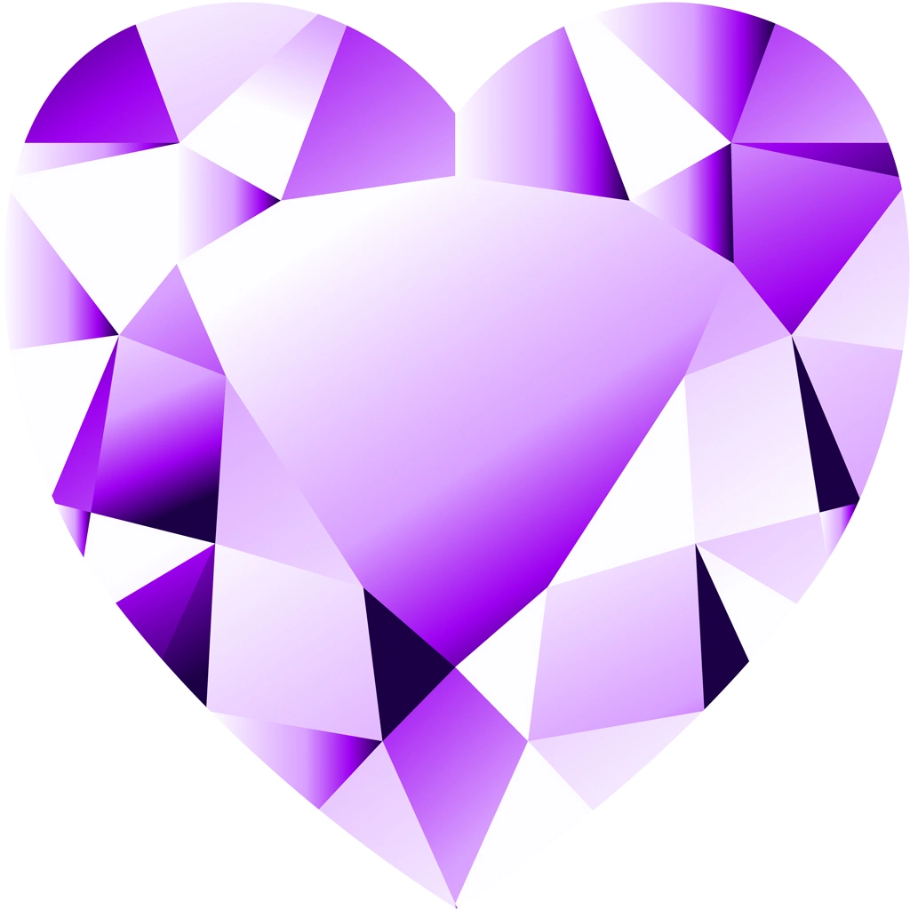6種類のハート型の宝石のイラストとベクター | 紫色