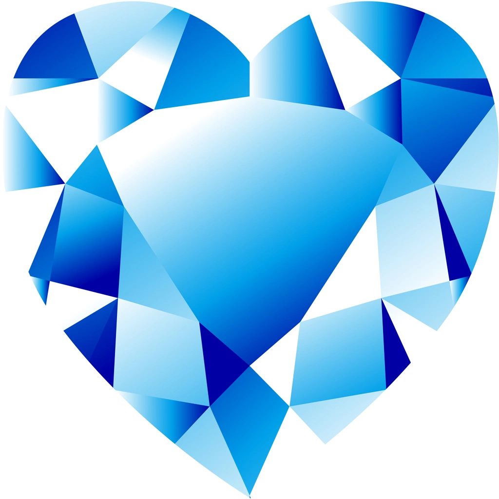 6種類のハート型の宝石のイラストとベクター | 青色