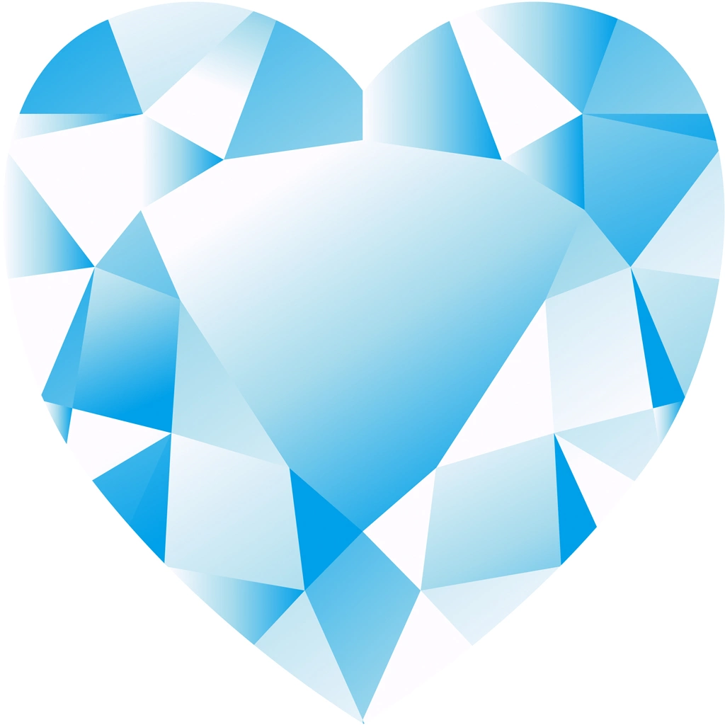 6種類のハート型の宝石のイラストとベクター | 水色