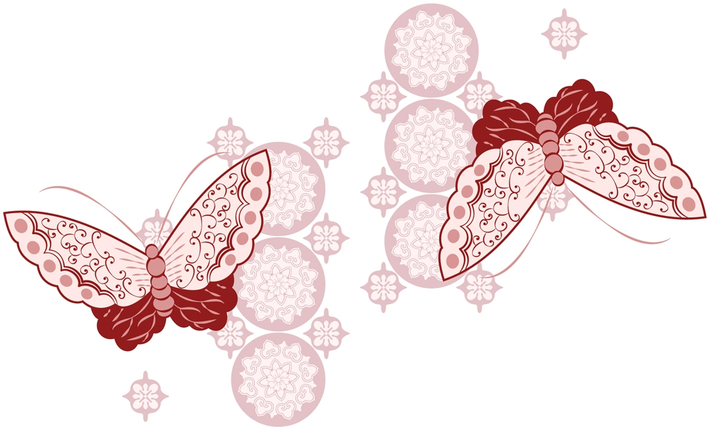 6種類の蝶の図案のイラストとベクター | 赤色とピンク色