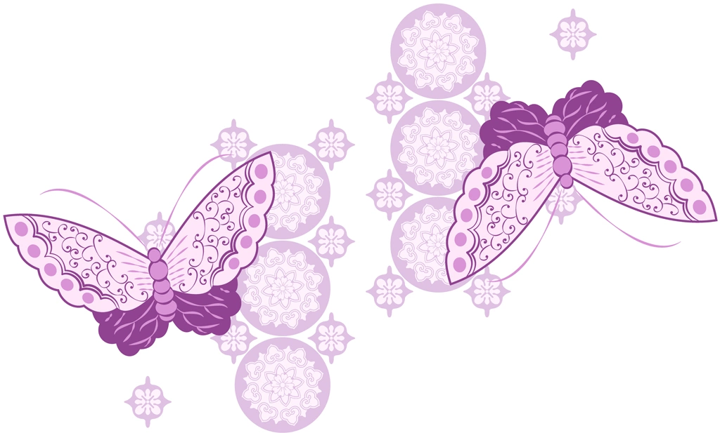 6種類の蝶の図案のイラストとベクター | 紫色