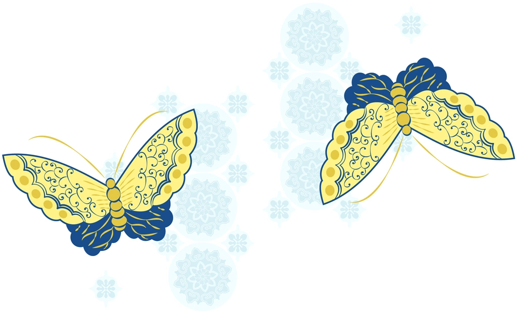 6種類の蝶の図案のイラストとベクター | 黄色と青色と水色
