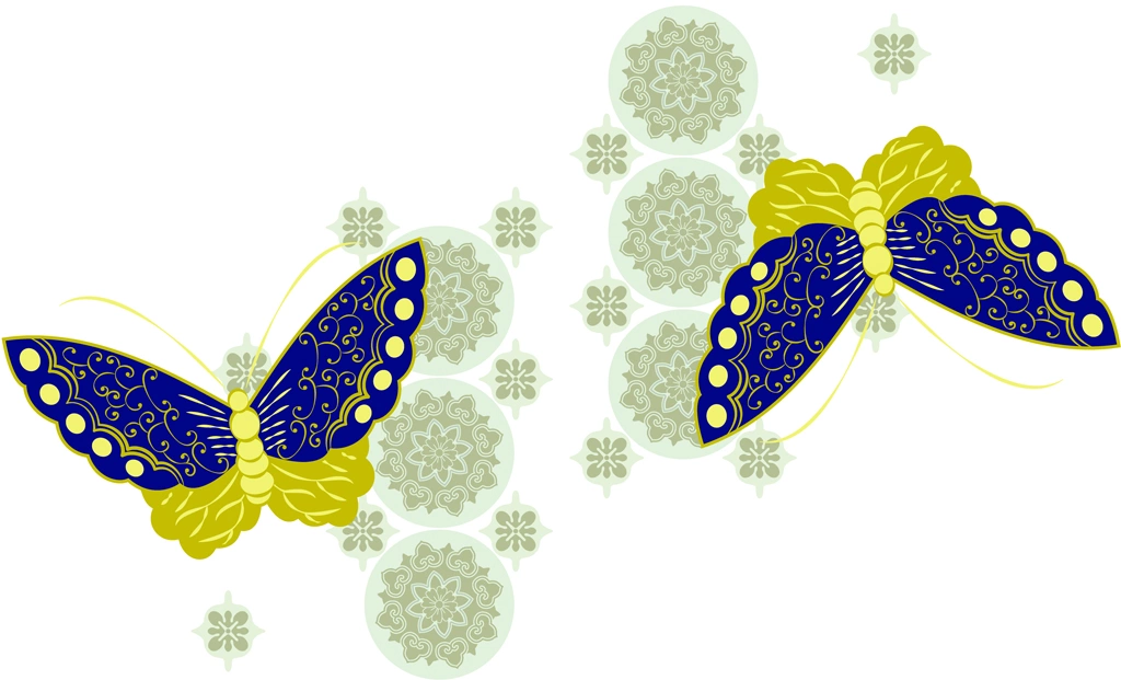 6種類の蝶の図案のイラストとベクター | 青色と黄色と灰緑色