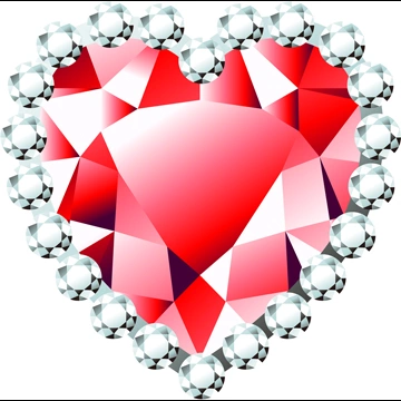 6種類のダイヤモンドとハート型の宝石のイラストとベクター