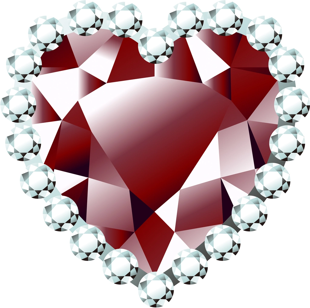 6種類のダイヤモンドとハート型の宝石のイラストとベクター | 茶色