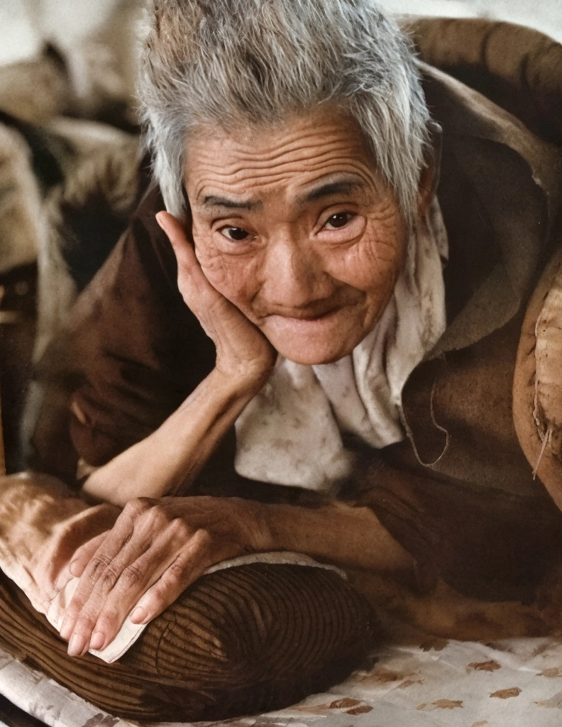 「養老院の老婆 （増田かね 58歳 肺結核・栄養失調）」 長野重一 | AIカラー化