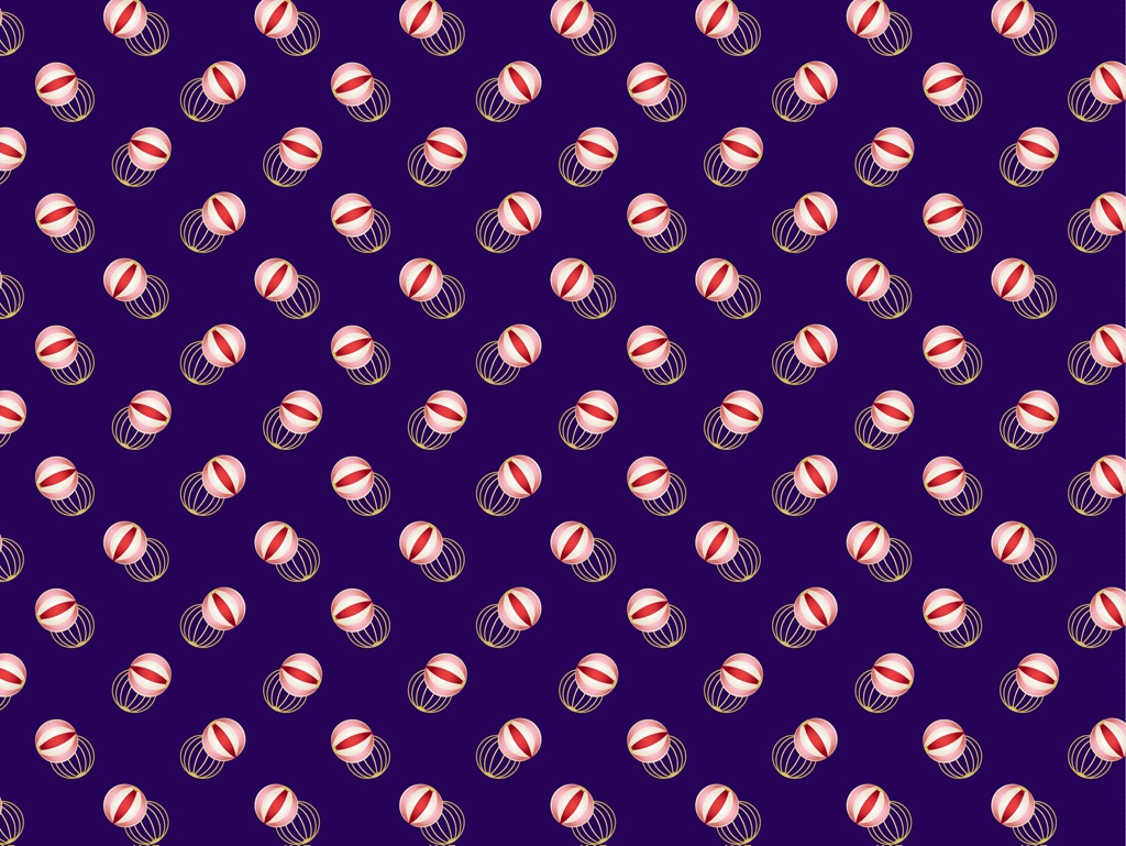 6種類の紙風船柄模様の背景イラストとベクター | 赤色と紫色