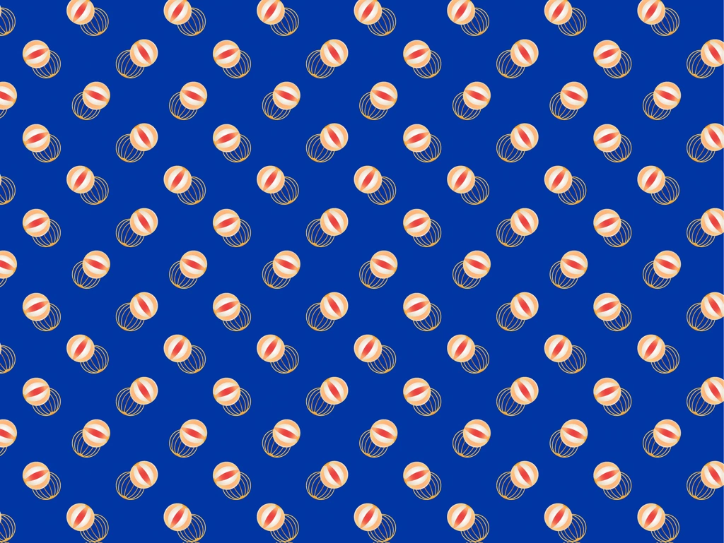 6種類の紙風船柄模様の背景イラストとベクター | オレンジ色と青色