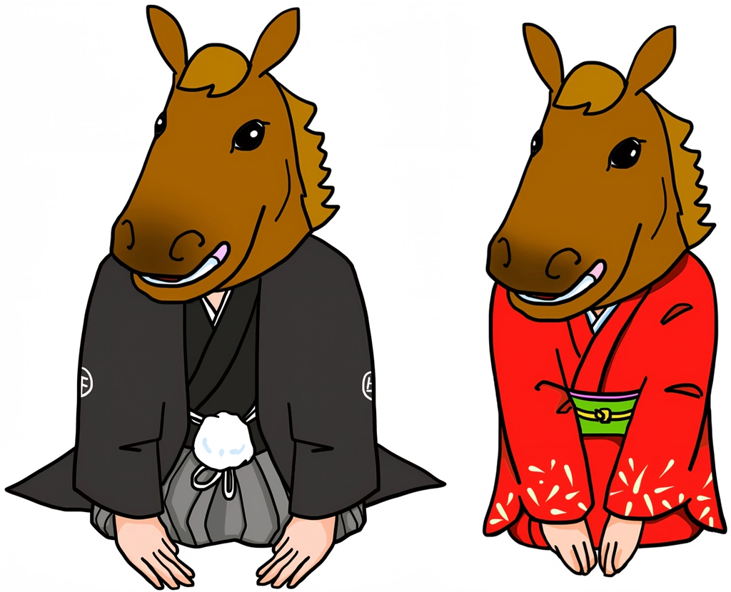 6種類の午年の新年の挨拶のイラスト | カップル