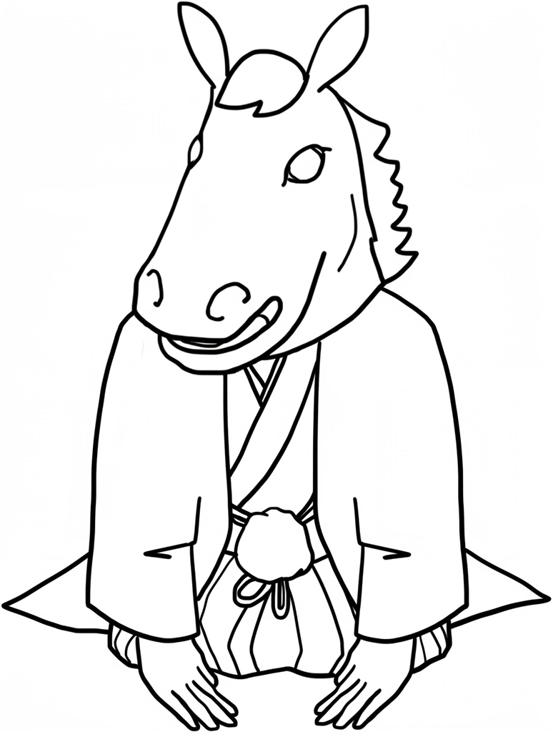 6種類の午年の新年の挨拶のイラスト | 男性 （白黒）