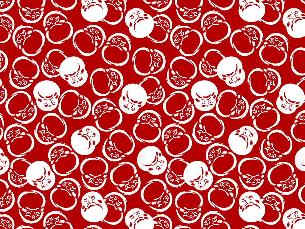 6種類のだるま柄模様の背景イラストとベクター | 白色と赤色
