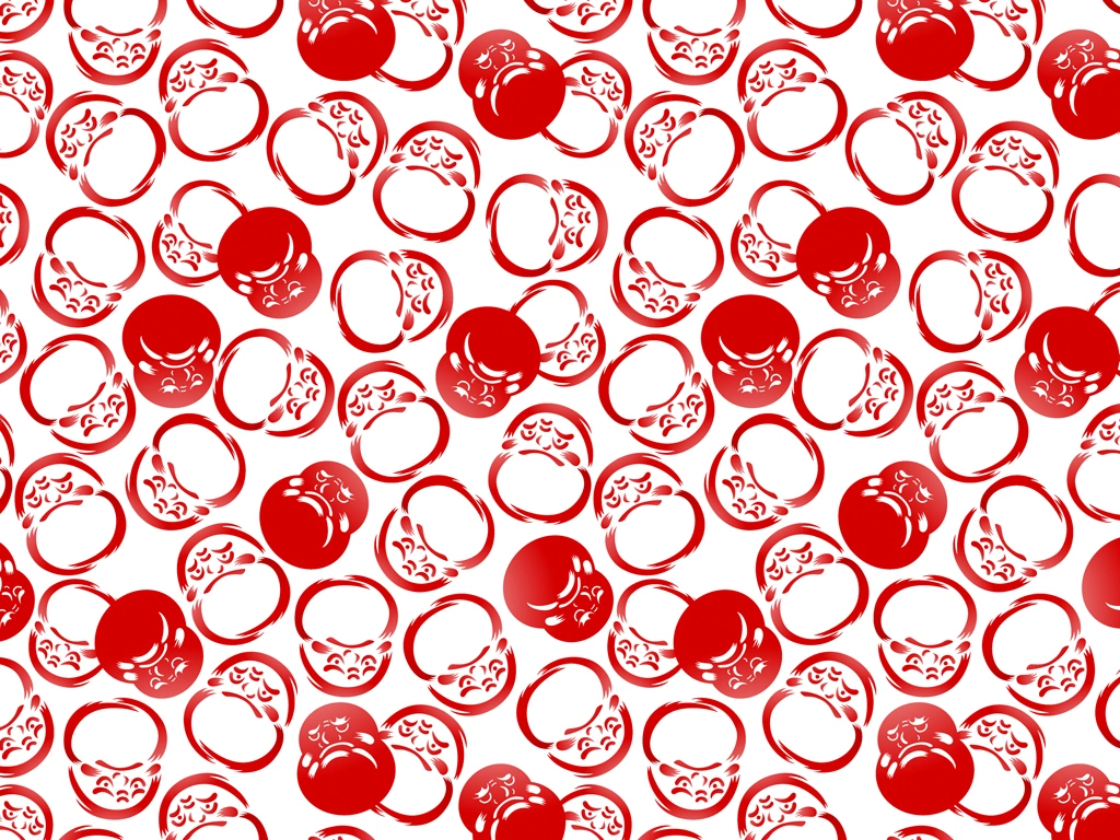 6種類のだるま柄模様の背景イラストとベクター | 赤色と白色