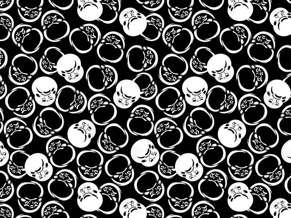 6種類のだるま柄模様の背景イラストとベクター | 白色と黒色
