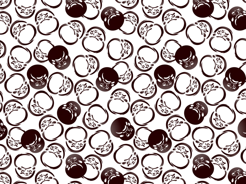 6種類のだるま柄模様の背景イラストとベクター | 黒色と白色