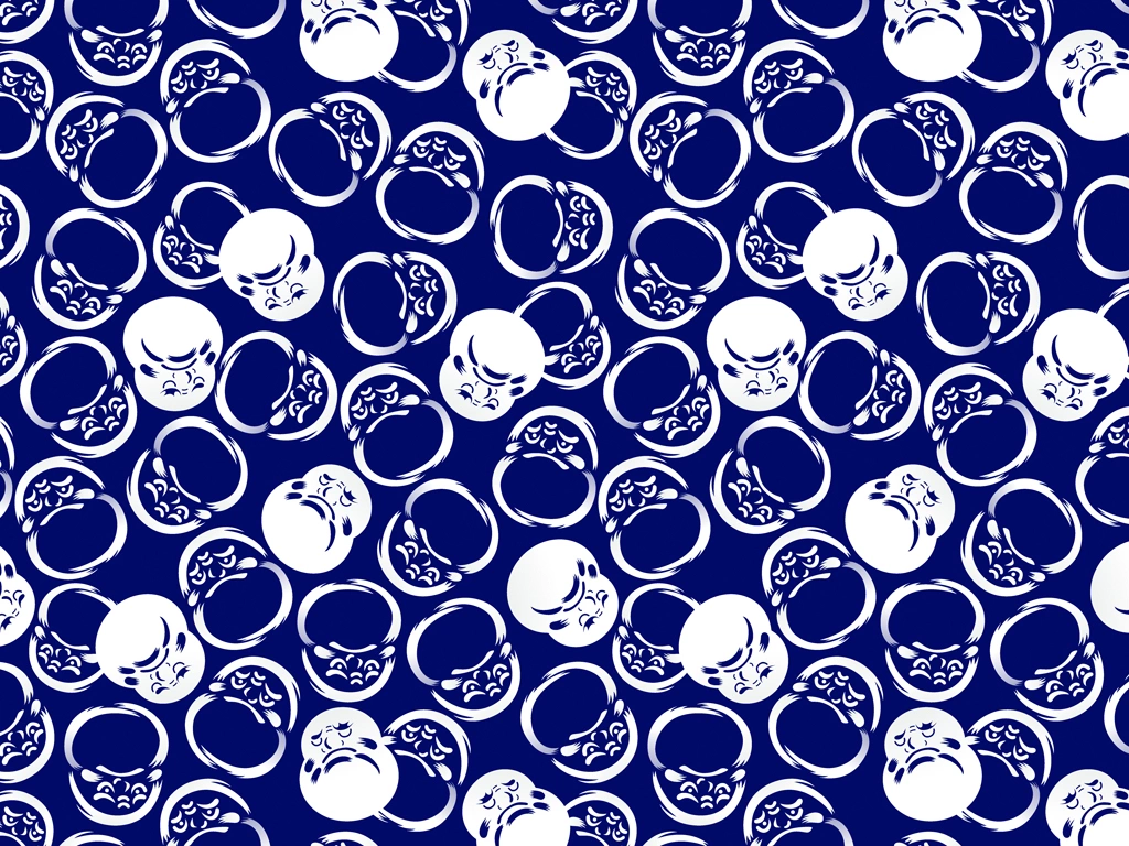 6種類のだるま柄模様の背景イラストとベクター | 白色と青色