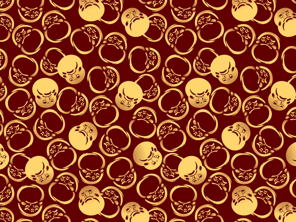 6種類のだるま柄模様の背景イラストとベクター | 金色と茶色