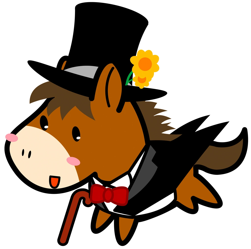 2種類の燕尾服とシルクハットを着て駆ける馬のイラストとベクター | 燕尾服とシルクハットを着て駆ける1匹の馬 #1