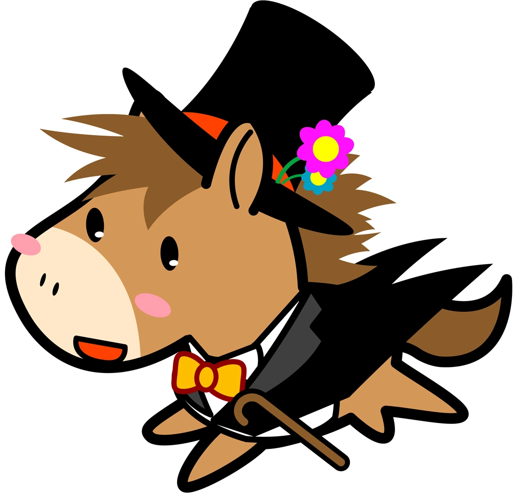 2種類の燕尾服とシルクハットを着て駆ける馬のイラストとベクター | 燕尾服とシルクハットを着て駆ける1匹の馬 #2