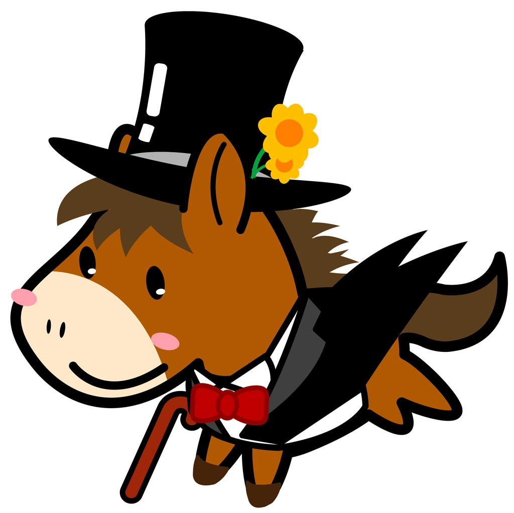 2種類の燕尾服とシルクハットを着て駆ける馬のイラストとベクター | 燕尾服とシルクハットを着て駆ける1匹の馬 #3
