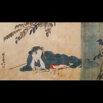 「横たわる美人に猫図」 河鍋暁斎