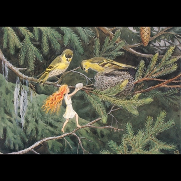 「おひさまのたまご 挿絵 #2 （巣から落ちていた卵を親鳥に届ける妖精）」 エルサ・ベスコフ