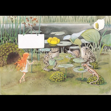 「おひさまのたまご 挿絵 #5 （笑いガエルのレストランに知らせに行く妖精）」 エルサ・ベスコフ