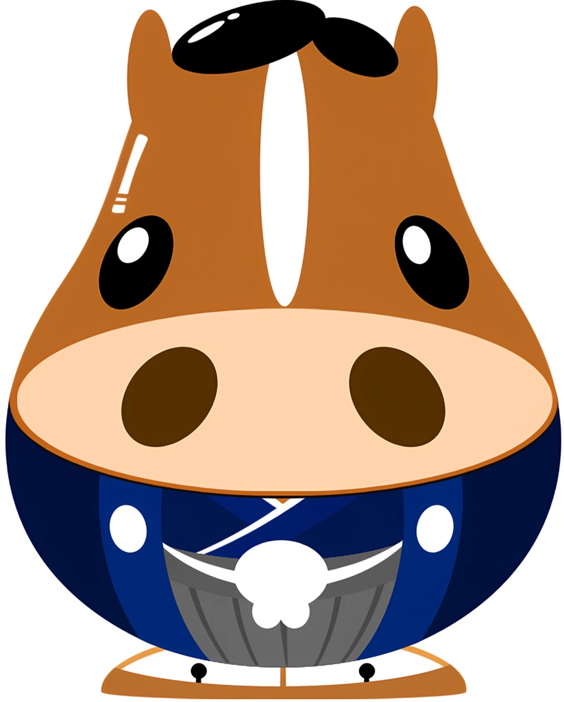 4種類の和服姿の馬のイラスト | 紋付羽織袴を着た馬 #1