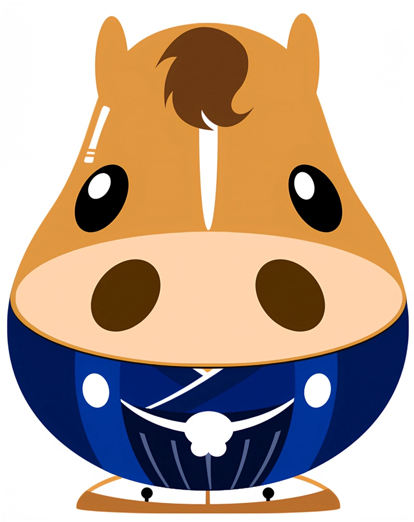 4種類の和服姿の馬のイラスト | 紋付羽織袴を着た馬 #2