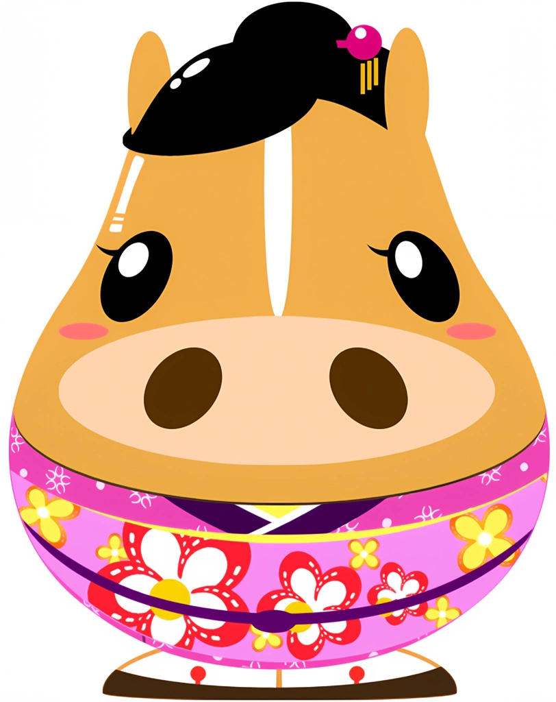 4種類の和服姿の馬のイラスト | 着物を着た馬 #1