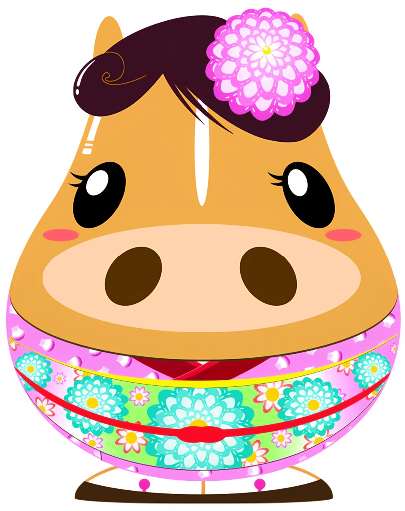 4種類の和服姿の馬のイラスト | 着物を着た馬 #2