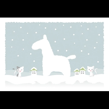 2種類の雪の馬と猫のイラストとベクター
