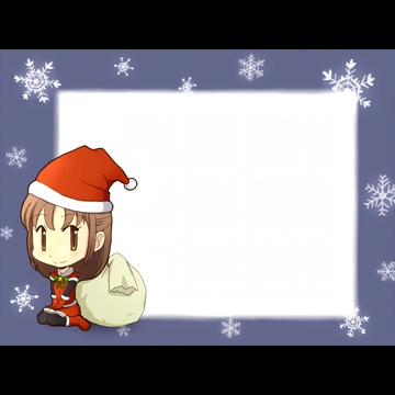 4種類の雪の結晶とサンタクロースの衣装を着た少女のクリスマスフレームのイラスト