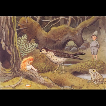 「おひさまのたまご 挿絵 #10 （おひさまのくだものを奪うカラス）」 エルサ・ベスコフ