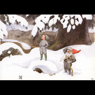 「おひさまのたまご 挿絵 #12 （妖精の帰りを待つねっこじいちゃんとコッテ）」 エルサ・ベスコフ