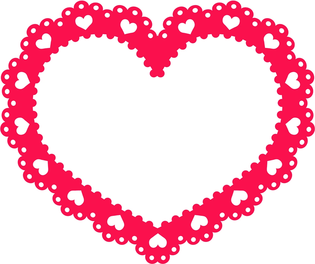 6種類のハート型のレースフレームのイラストとベクター #1 | 赤色