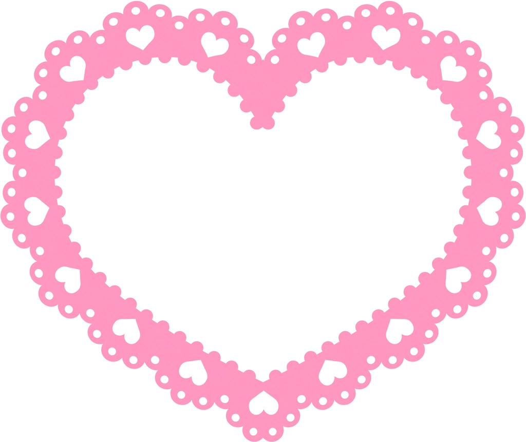 6種類のハート型のレースフレームのイラストとベクター #1 | ピンク色