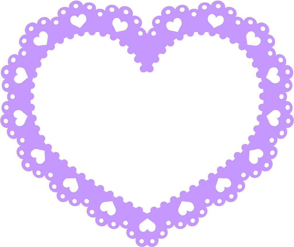 6種類のハート型のレースフレームのイラストとベクター #1 | 紫色