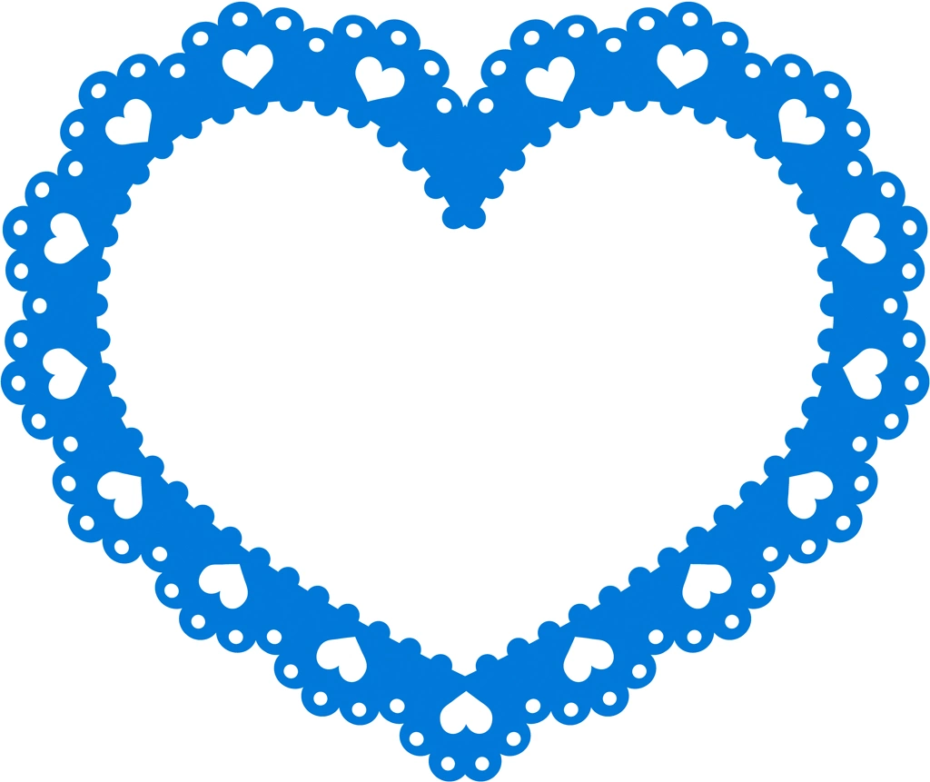 6種類のハート型のレースフレームのイラストとベクター #1 | 青色