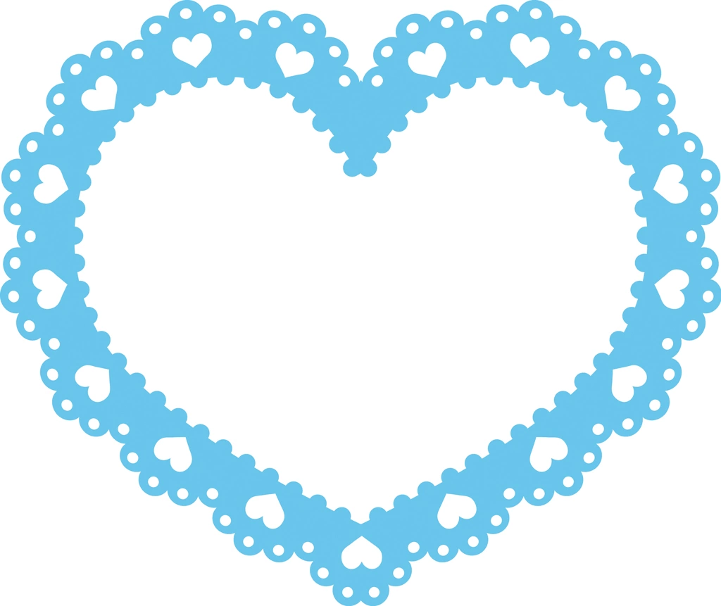 6種類のハート型のレースフレームのイラストとベクター #1 | 水色