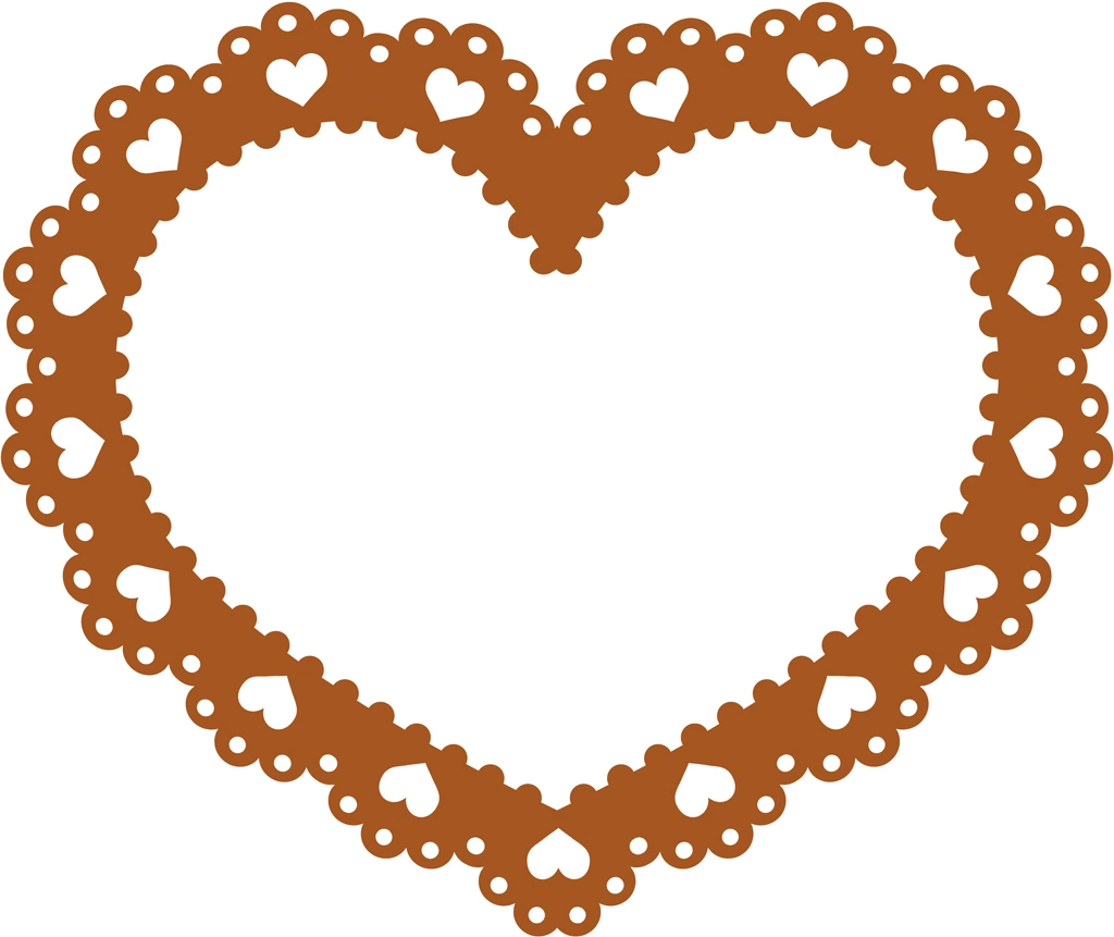 6種類のハート型のレースフレームのイラストとベクター #1 | 茶色
