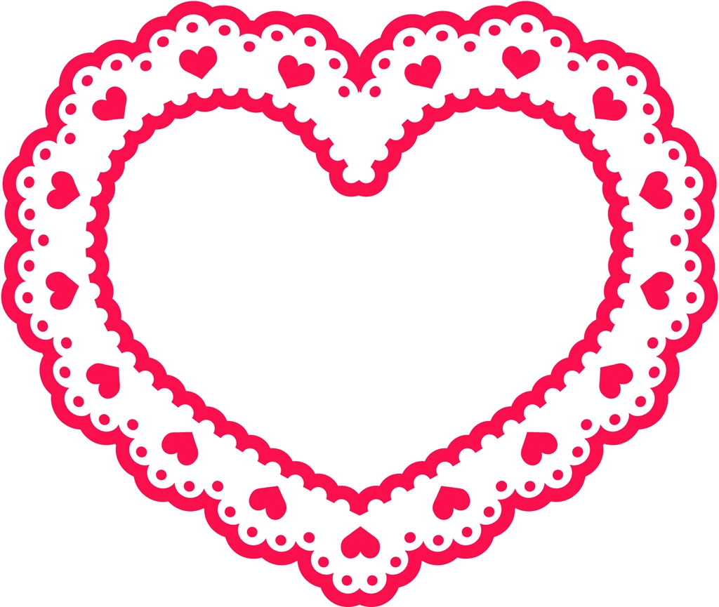 6種類のハート型のレースフレームのイラストとベクター #2 | 赤色