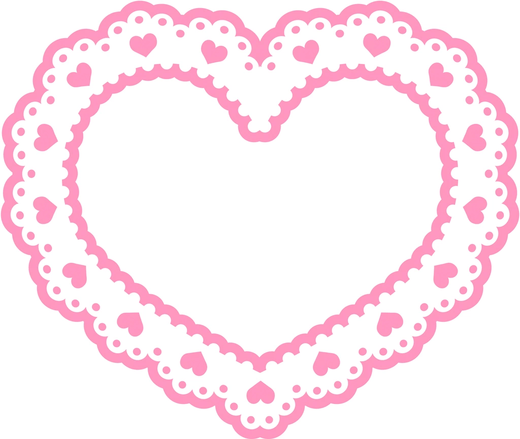 6種類のハート型のレースフレームのイラストとベクター #2 | ピンク色