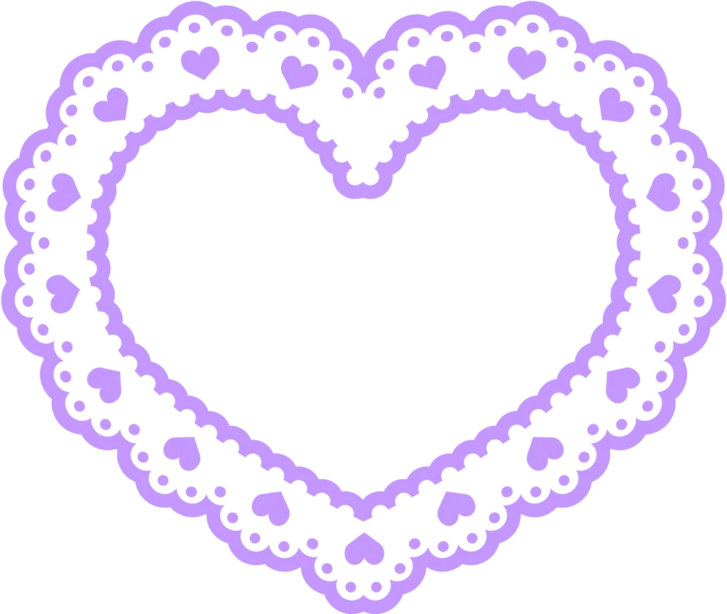 6種類のハート型のレースフレームのイラストとベクター #2 | 紫色